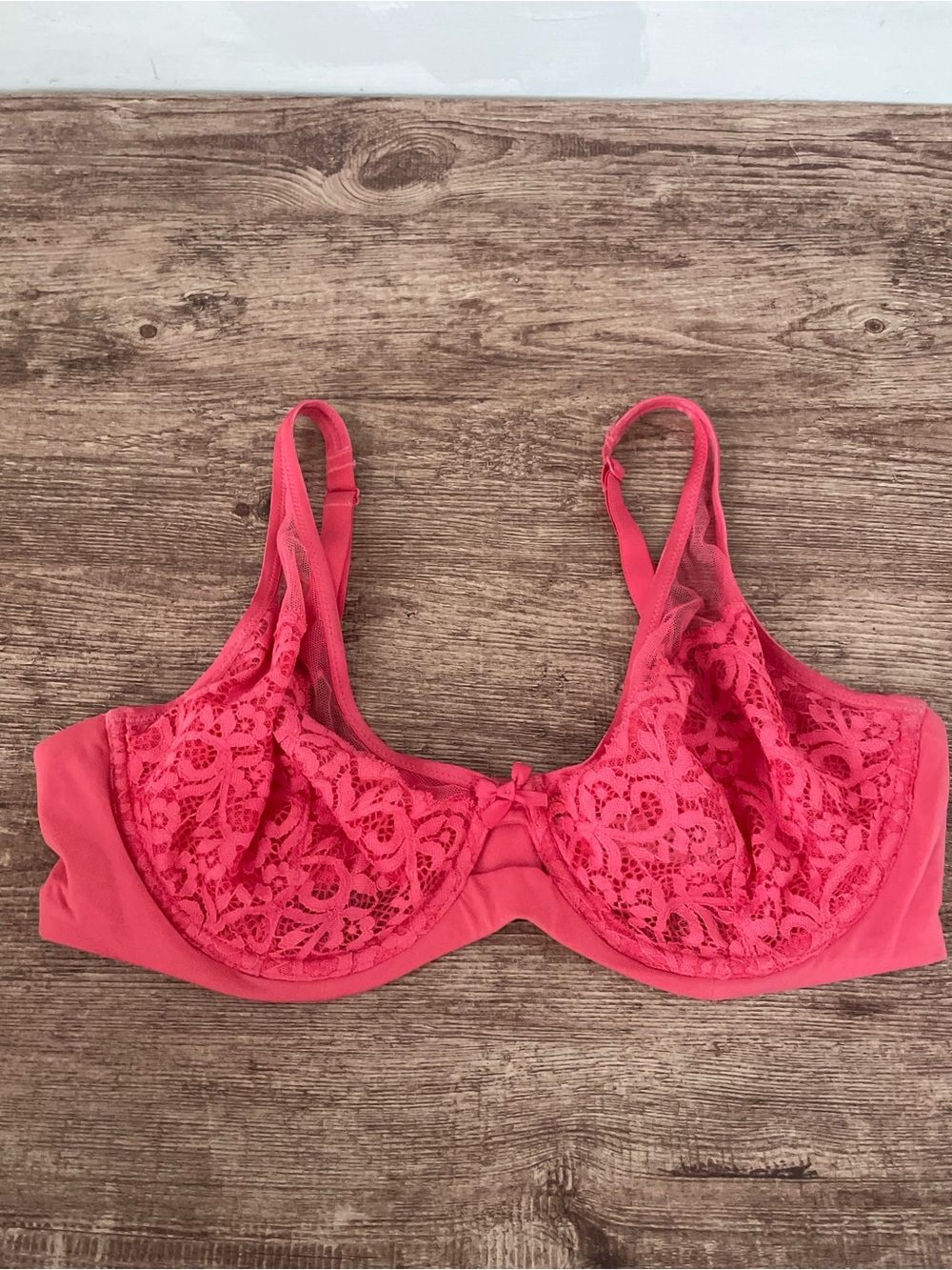 Victoria's Secret Unlined Demi Hot Pink Lace Bra Size 38D